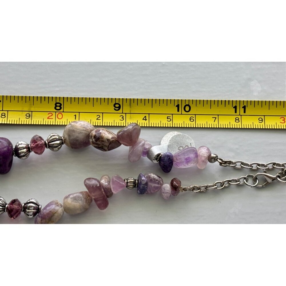 Amethyst & Purple Stone Beaded Necklace With Silver Accents Dangling Pendant & A - Picture 6 of 8